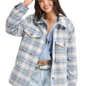 American Eagle Outfitters Blue and White Plaid Utility Jacket Size Large